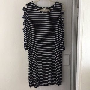 Navy off white striped dress with cut out sleeves